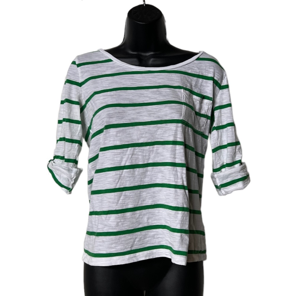 Banana Republic XS green/white striped 3/4 sleeve shirt top preppy